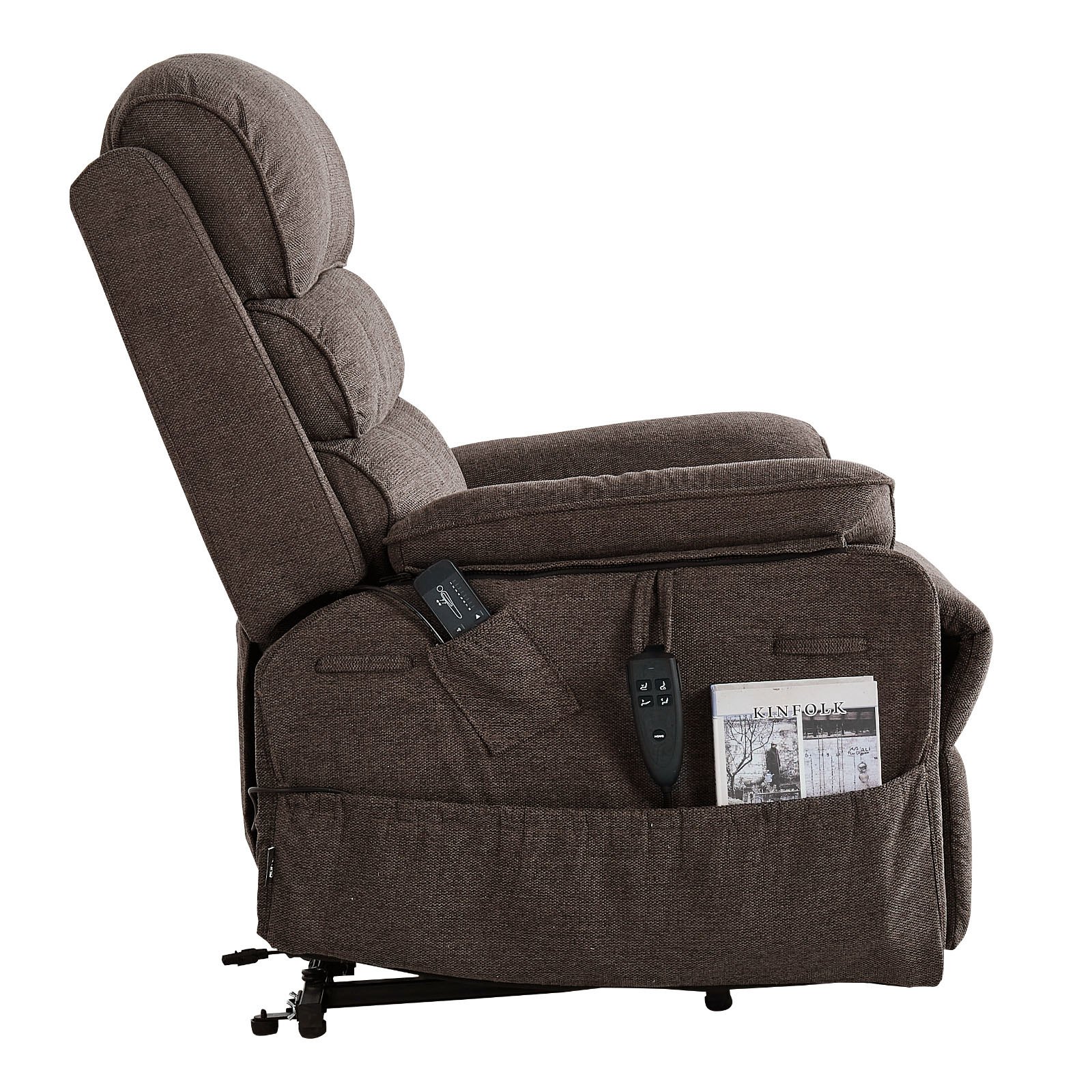 VEVOR Sillón Relax Reclinable Eléctrico, Sillón Relax de Masaje, con Reposapiés Calefacción Mando a Distancia Bolsillos Laterales de Almacenamiento, Tela Chenilla, para Salón Dormitorio, Color Marrón