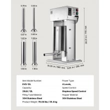 VEVOR Embutidora Eléctrica de Salchichas 12 L, con Control de Velocidad Continuo y Pedal, de Acero Inoxidable de Alta Resistencia y 4 Tubos, para Restaurantes, Supermercados, 390 x 295 x 770 mm