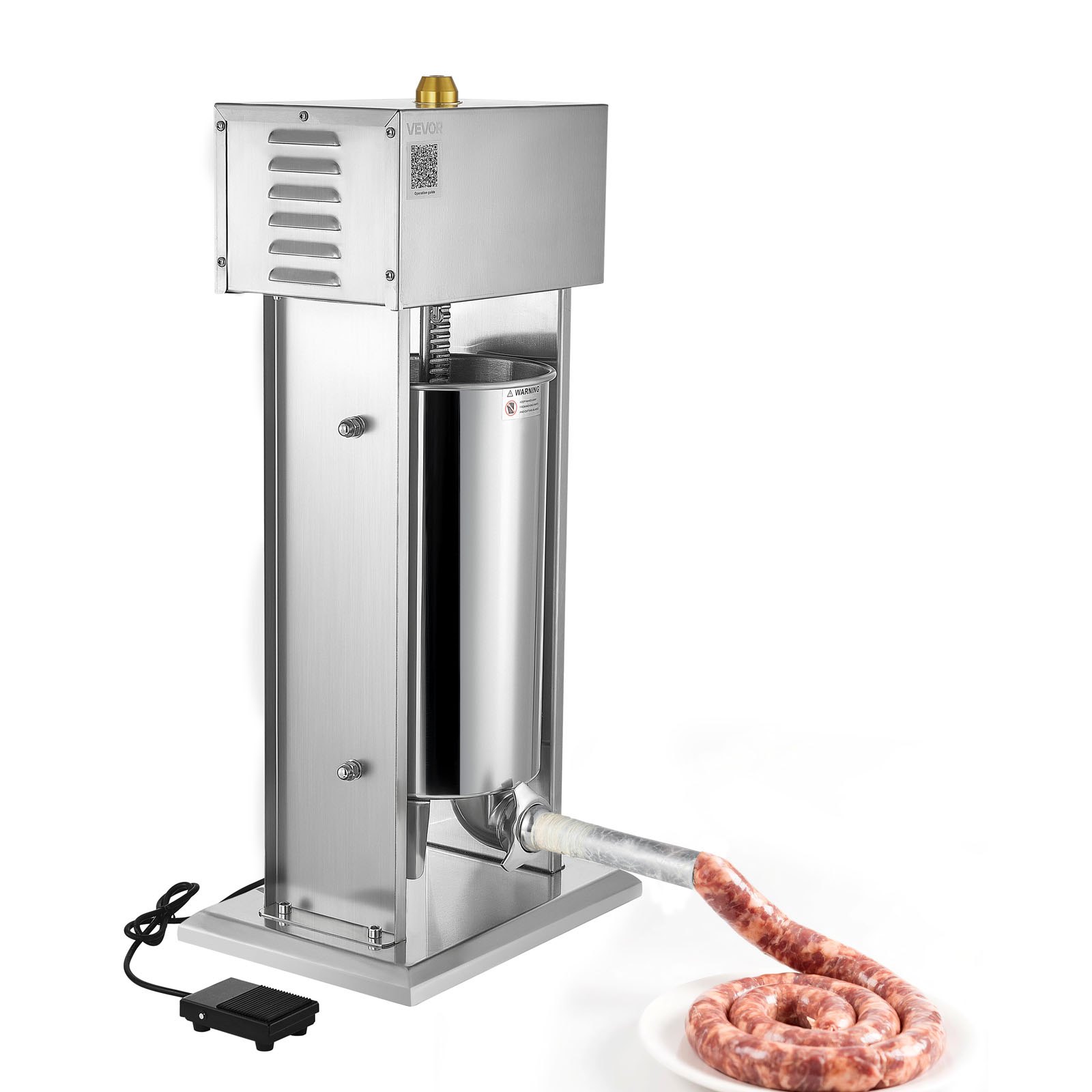 VEVOR Embutidora Eléctrica de Salchichas de 15 L, de Acero Inoxidable, con Control de Velocidad Continuo y Pedal, con 4 Tubos de Relleno, para Cocina y Restaurantes, 395 x 295 x 850 mm, Plata