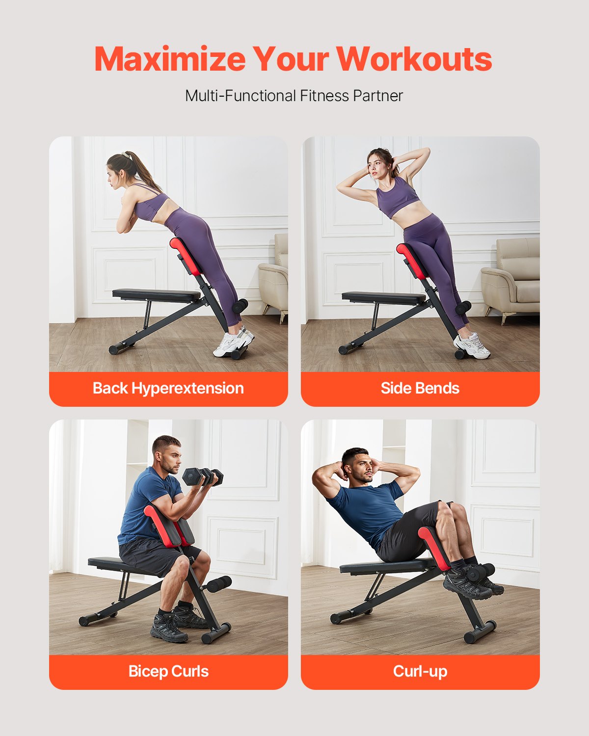 VEVOR Banco de Pesas Multifuncional para Entrenamiento de Cuerpo Completo, Banco de Hiperextensión con Silla Romana, Equipo Ajustable y Plegable de 150 kg para Entrenamiento de Espalda, Brazos