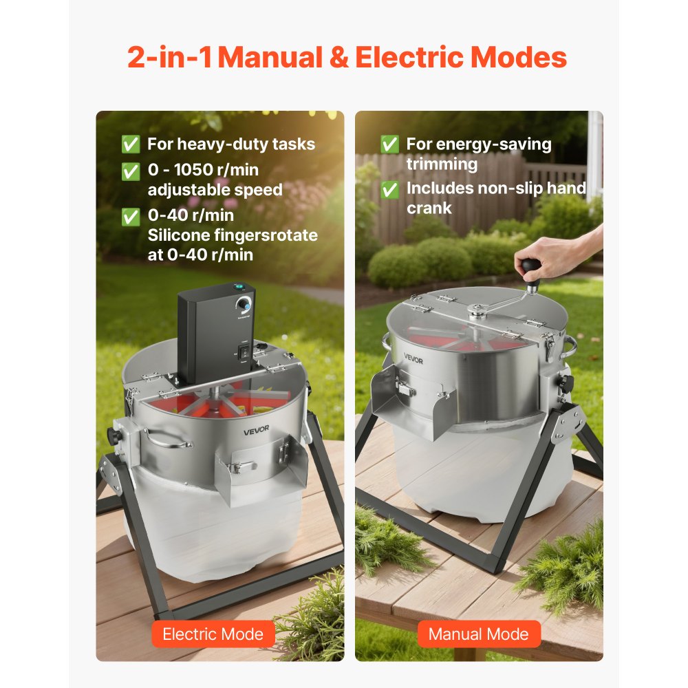 VEVOR Recortadora de Cogollos Eléctrica 370 mm con Cuchilla de Acero Inoxidable Cortador Hidropónico en Seco y Húmedo con Tapa Transparente y Bolsa de Recolección para Brotes, Hierbas Aromáticas