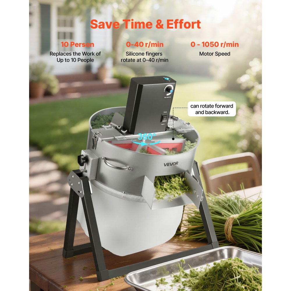 VEVOR Recortadora de Cogollos Eléctrica 370 mm con Cuchilla de Acero Inoxidable Cortador Hidropónico en Seco y Húmedo con Tapa Transparente y Bolsa de Recolección para Brotes, Hierbas Aromáticas