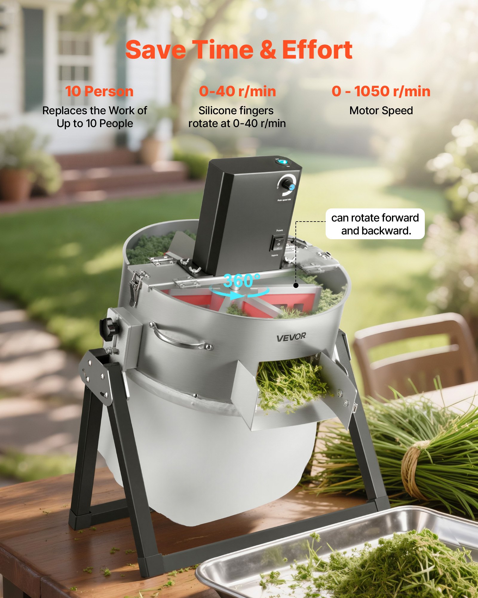 VEVOR Recortadora de Cogollos Eléctrica 370 mm con Cuchilla de Acero Inoxidable Cortador Hidropónico en Seco y Húmedo con Tapa Transparente y Bolsa de Recolección para Brotes, Hierbas Aromáticas