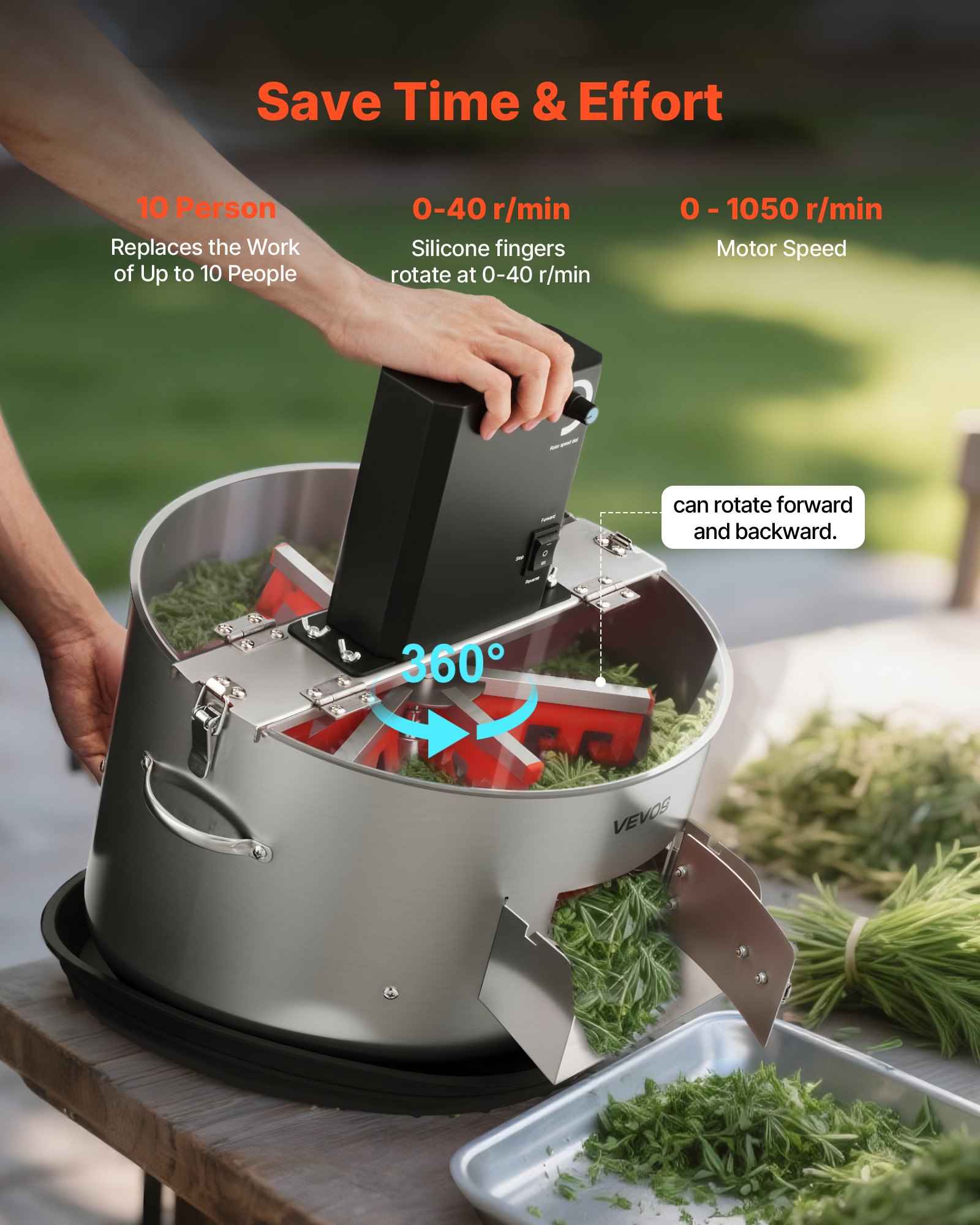 VEVOR Recortadora de Cogollos Eléctrica de 370 mm Máquina Recortadora de Hojas con Cuchilla de Acero Inoxidable para Corte Hidropónico en Seco y Húmedo con Bandeja y Tapa Transparente para Brotes