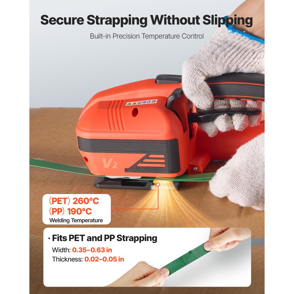 VEVOR Electric Strapping Machine, 2 x 4000mAh Batteries, Automatic Strapping Tool with Digital Display for 9-16 mm Wide PP/PET Straps, Banding Tensioner Machine for Packaging Box Pallet