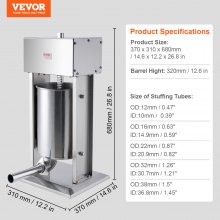 VEVOR Embutidora Salchichas Eléctrica 12 L Acero Inoxidable 370 x 310 x 680 mm