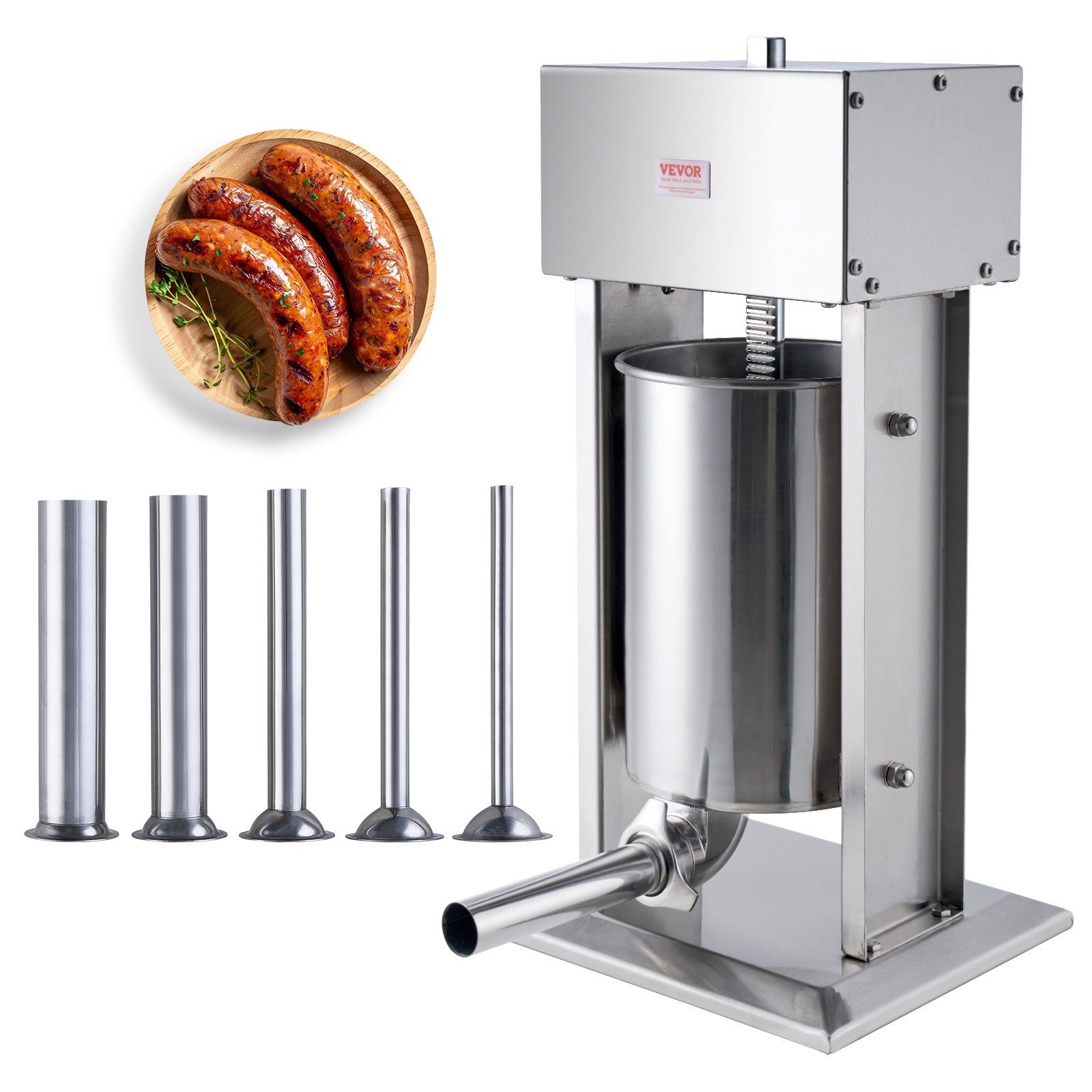 VEVOR Electric Sausage Stuffer, 12L / 25lb Vertical Meat Stuffer, 200W Motor, Stepless Speed Control and Foot Pedal, Made of Food-Grade 304 Stainless Steel, 5 Filling Tubes for Home and Commercial Use