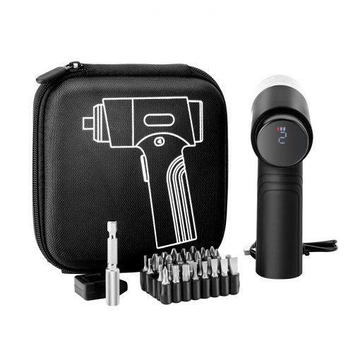 VEVOR Juego de Destornilladores Inalámbricos, 0,5-5 Nm, Batería de 2500 mAh, 32 Puntas, Pantalla Digital, Luz LED y Carga Tipo C, para Reparación Eléctrica de Muebles, Negro, 141 x 119 x 46 mm