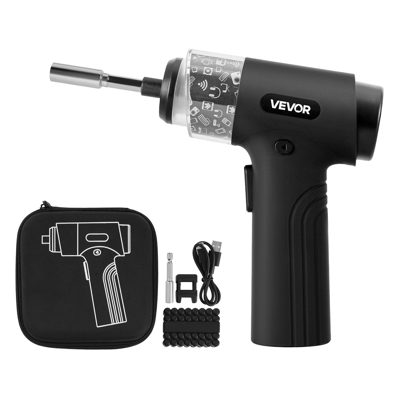VEVOR Juego de Destornilladores Inalámbricos, 0,5-5 Nm, Batería de 2500 mAh, 32 Puntas, Pantalla Digital, Luz LED y Carga Tipo C, para Reparación Eléctrica de Muebles, Negro, 141 x 119 x 46 mm
