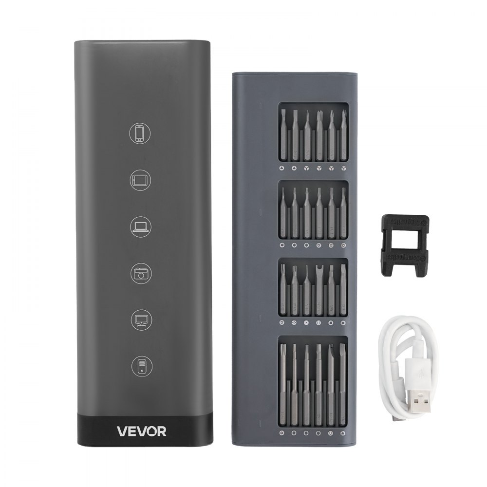 VEVOR Destornillador Eléctrico de Precisión, 48 Puntas Magnéticas, con Caja de Almacenamiento Magnética, Luz LED y Función de Carga Tipo C, a Reparar Celulares y Computadoras Portátiles, 260 RPM