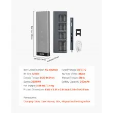 VEVOR Destornillador Eléctrico de Precisión, 48 Puntas Magnéticas, con Caja de Almacenamiento Magnética, Luz LED y Función de Carga Tipo C, a Reparar Celulares y Computadoras Portátiles, 260 RPM