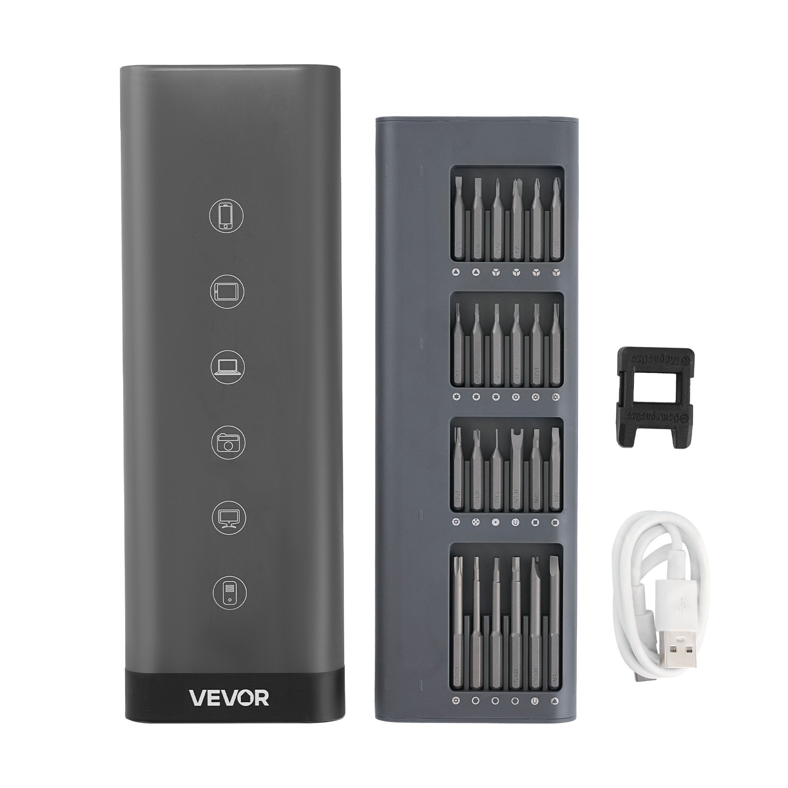 VEVOR Destornillador Eléctrico de Precisión, 48 Puntas Magnéticas, con Caja de Almacenamiento Magnética, Luz LED y Función de Carga Tipo C, a Reparar Celulares y Computadoras Portátiles, 260 RPM