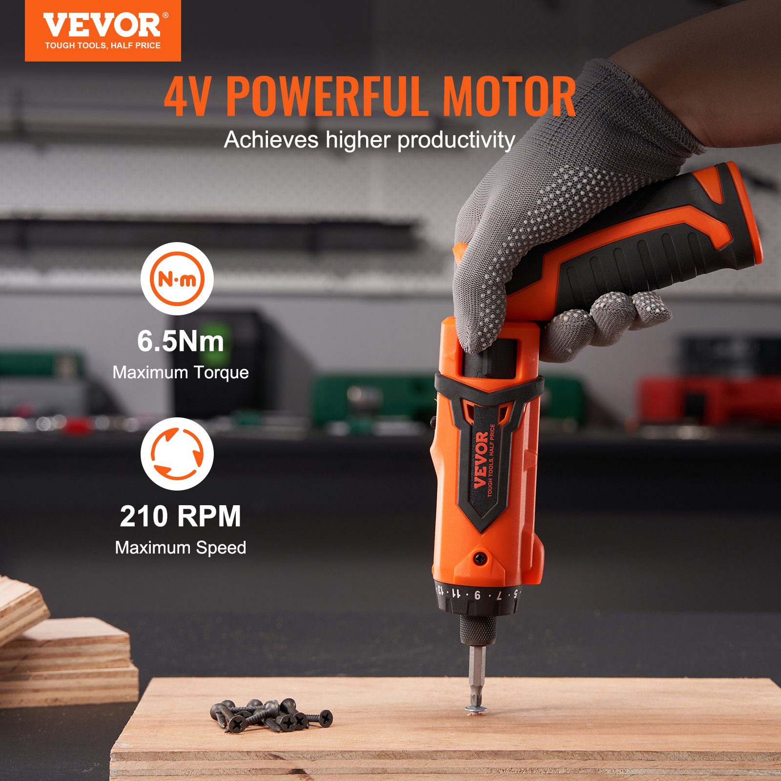 VEVOR Destornillador Eléctrico Inalámbrico 6,5 Nm Mini Destornillador Eléctrico con Batería de 2000 mAh 210 RPM Juego de Destornilladores Inalámbricos con 11 Puntas de 25 mm, Luz LED, Cable USB
