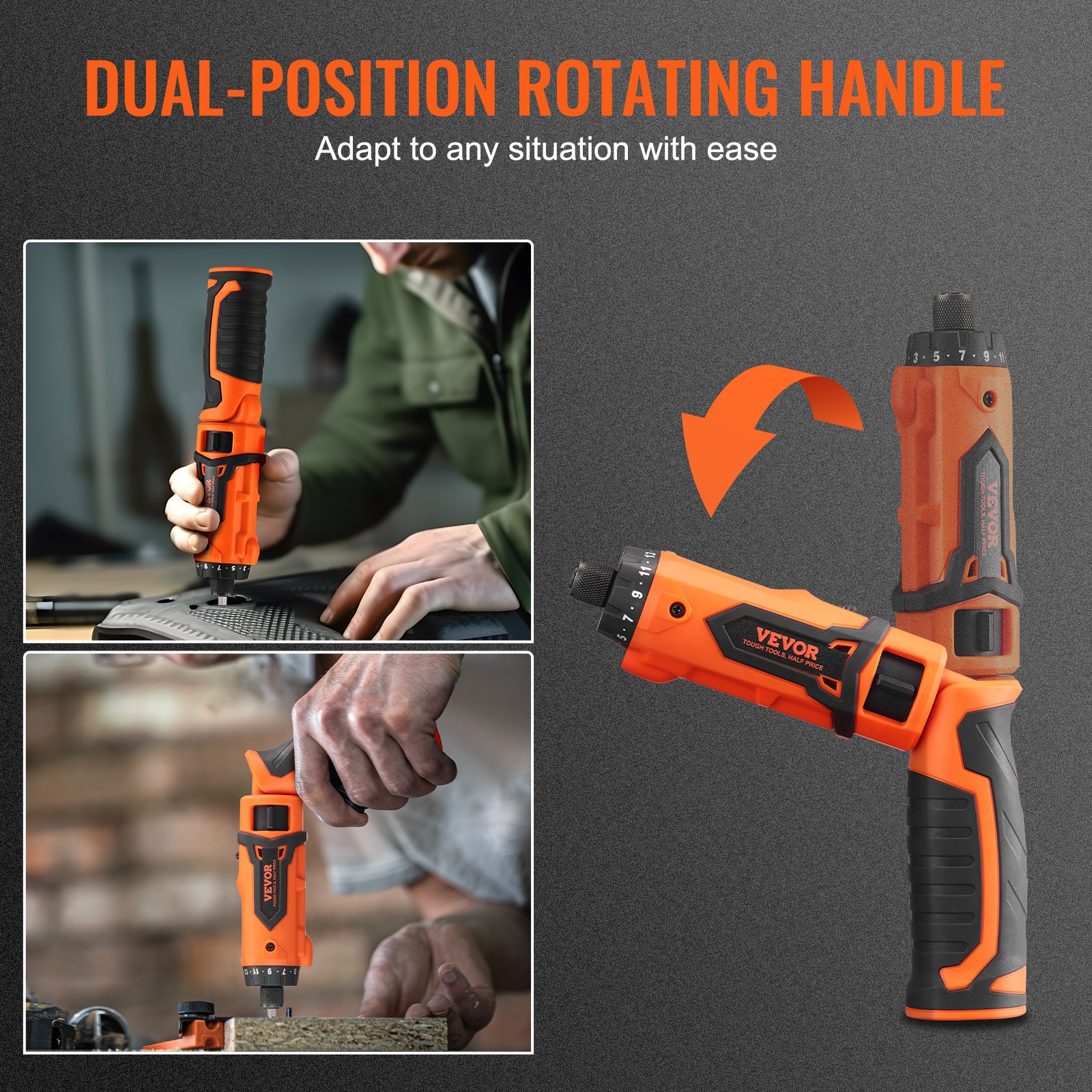 VEVOR Destornillador Eléctrico Inalámbrico 6,5 Nm Mini Destornillador Eléctrico con Batería de 2000 mAh 210 RPM Juego de Destornilladores Inalámbricos con 11 Puntas de 25 mm, Luz LED, Cable USB