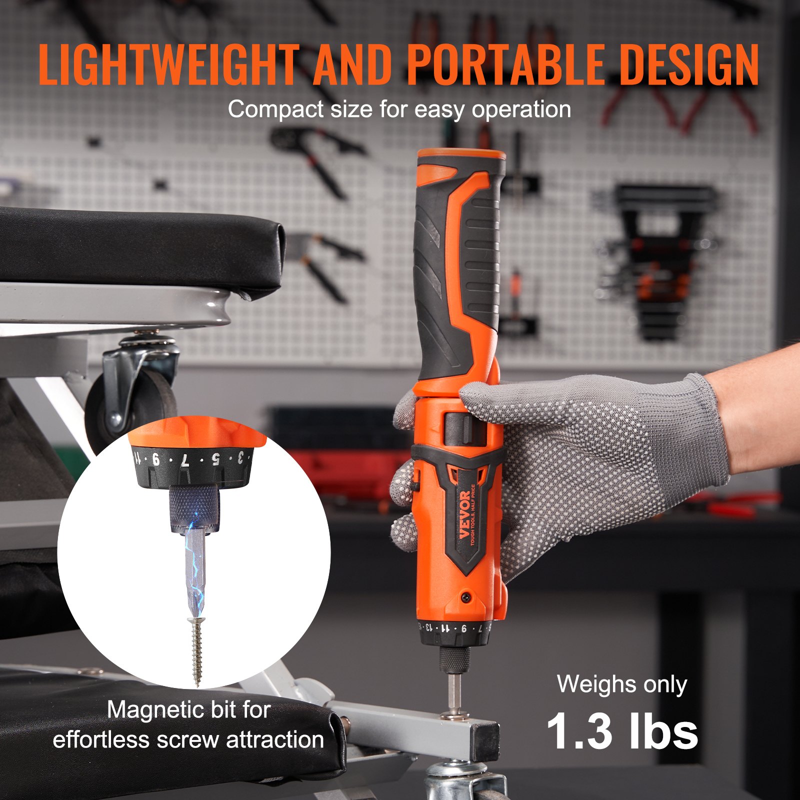 VEVOR Destornillador Eléctrico Inalámbrico 6,5 Nm Mini Destornillador Eléctrico con Batería de 2000 mAh 210 RPM Juego de Destornilladores Inalámbricos con 11 Puntas de 25 mm, Luz LED, Cable USB