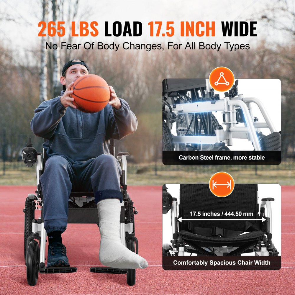 VEVOR Silla de Ruedas Eléctrica para Adultos Mayores, Capacidad de Peso de 120,20 kg, 1090 x 690 x 970 mm, Motorizadas Plegables y Livianas, Alcance de hasta 20 km, Silla Eléctrica Todo Terreno