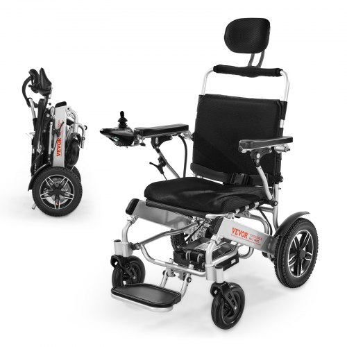 VEVOR Silla de Ruedas Eléctrica para Adultos Capacidad de 136 kg Respaldo Ajustable Plegable Ligera Motorizada Autonomía de 21 km Asiento de 53 cm Todoterreno para Personas Mayores, Discapacitadas
