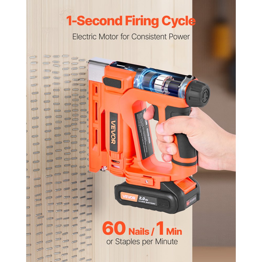 VEVOR Cordless Brad Nailer, 2-in-1 Nail Gun Staple Gun, 18 Gauge 15 mm, Includes 1000 Pcs Staples and 1000 Pcs Nails, with Battery and Charger, Non-Slip Rubber Grip, for Woodworking DIY Projects