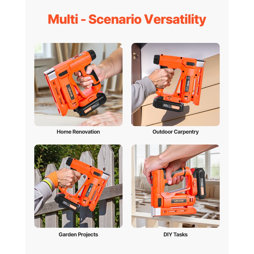 VEVOR Cordless Brad Nailer, 2-in-1 Nail Gun Staple Gun, 18 Gauge 15 mm, Includes 1000 Pcs Staples and 1000 Pcs Nails, with Battery and Charger, Non-Slip Rubber Grip, for Woodworking DIY Projects