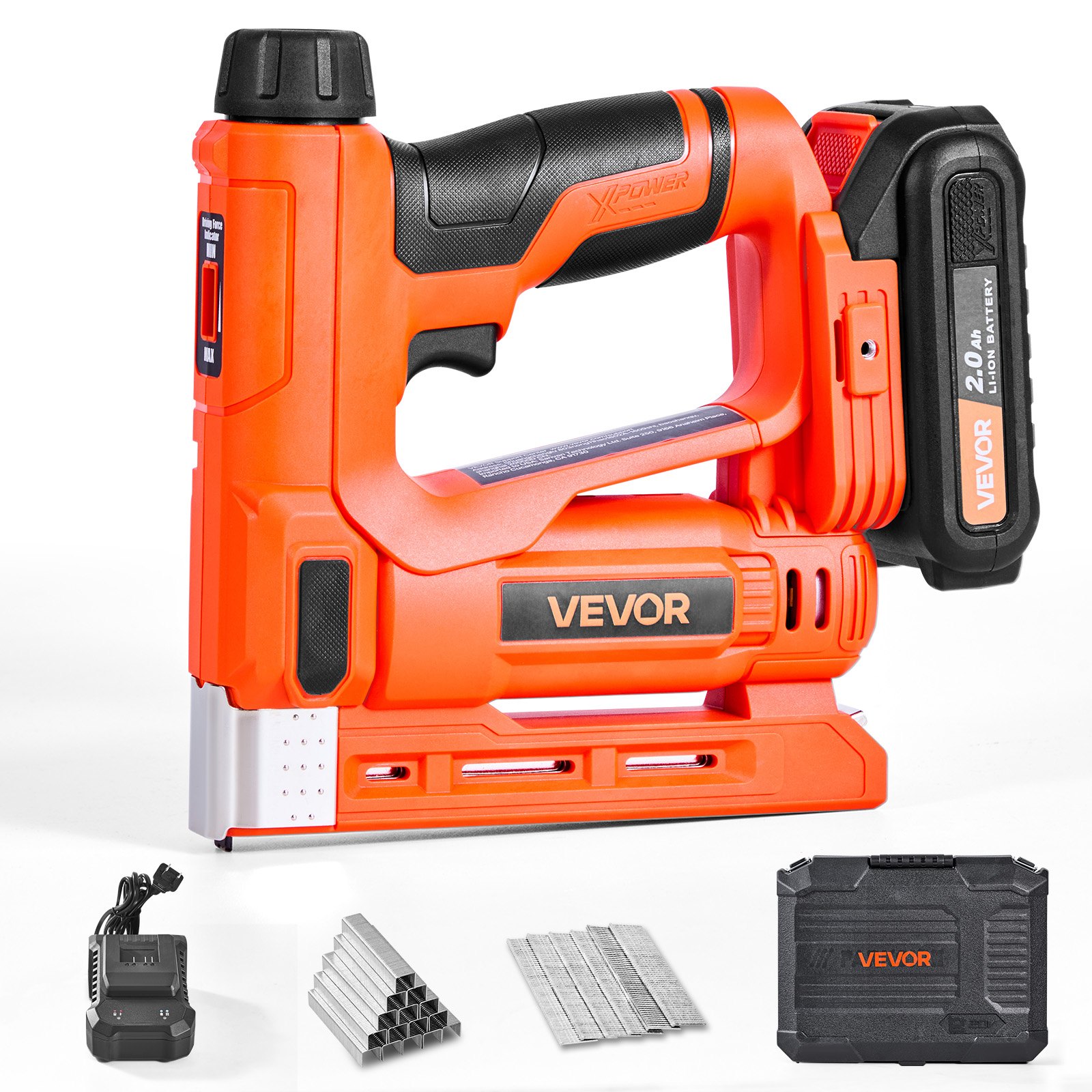 VEVOR Cordless Brad Nailer, 2-in-1 Nail Gun Staple Gun, 18 Gauge 15 mm, Includes 1000 Pcs Staples and 1000 Pcs Nails, with Battery and Charger, Non-Slip Rubber Grip, for Woodworking DIY Projects