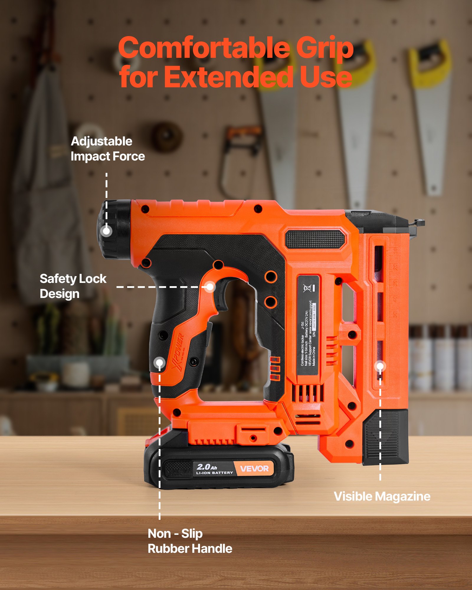 VEVOR Cordless Brad Nailer, 2-in-1 Nail Gun Staple Gun, 18 Gauge 32 mm, Includes 500 Pcs Staples and 500 Pcs Nails, with Battery and Charger, Non-Slip Rubber Grip, for Woodworking DIY Projects