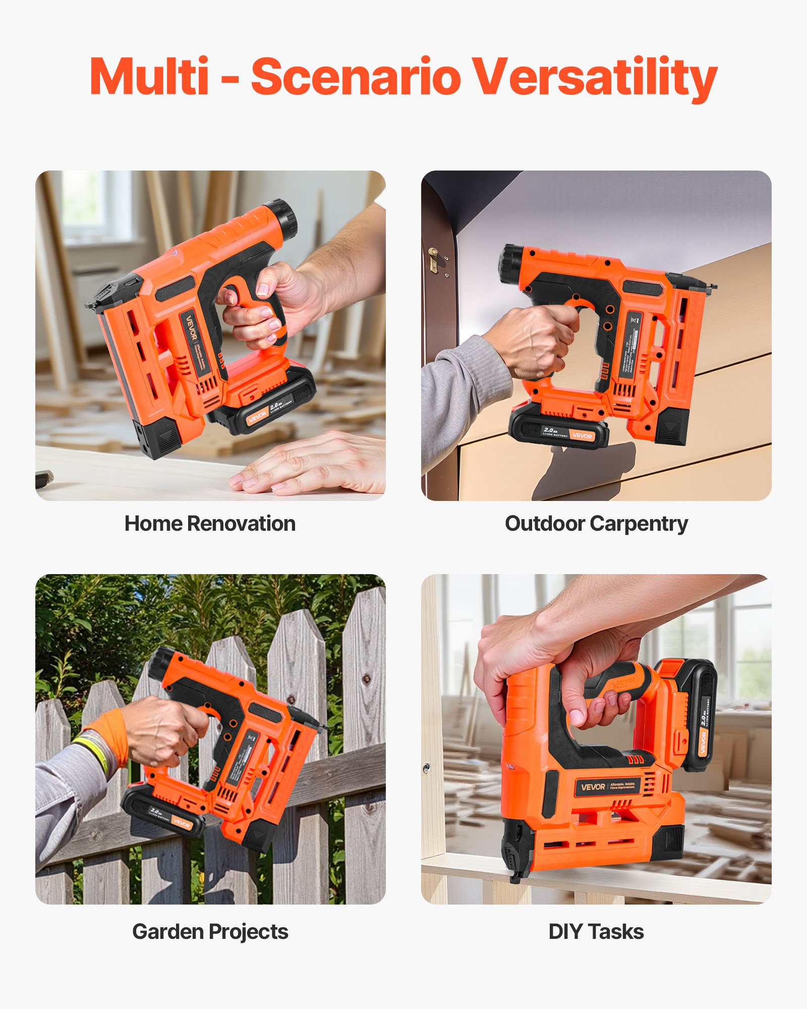 VEVOR Cordless Brad Nailer, 2-in-1 Nail Gun Staple Gun, 18 Gauge 32 mm, Includes 500 Pcs Staples and 500 Pcs Nails, with Battery and Charger, Non-Slip Rubber Grip, for Woodworking DIY Projects