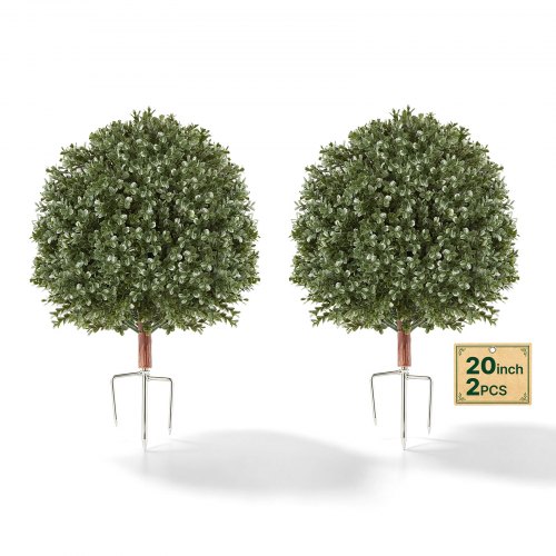 VEVOR Árboles Artificiales Exterior 508 mm 2 Árboles Topiarios Artificiales para Macetas, Bordes, Caminos, con Hojas de PE, Estacas de Acero y Follaje de Boj para Decoración Exterior Verde Todo el Año