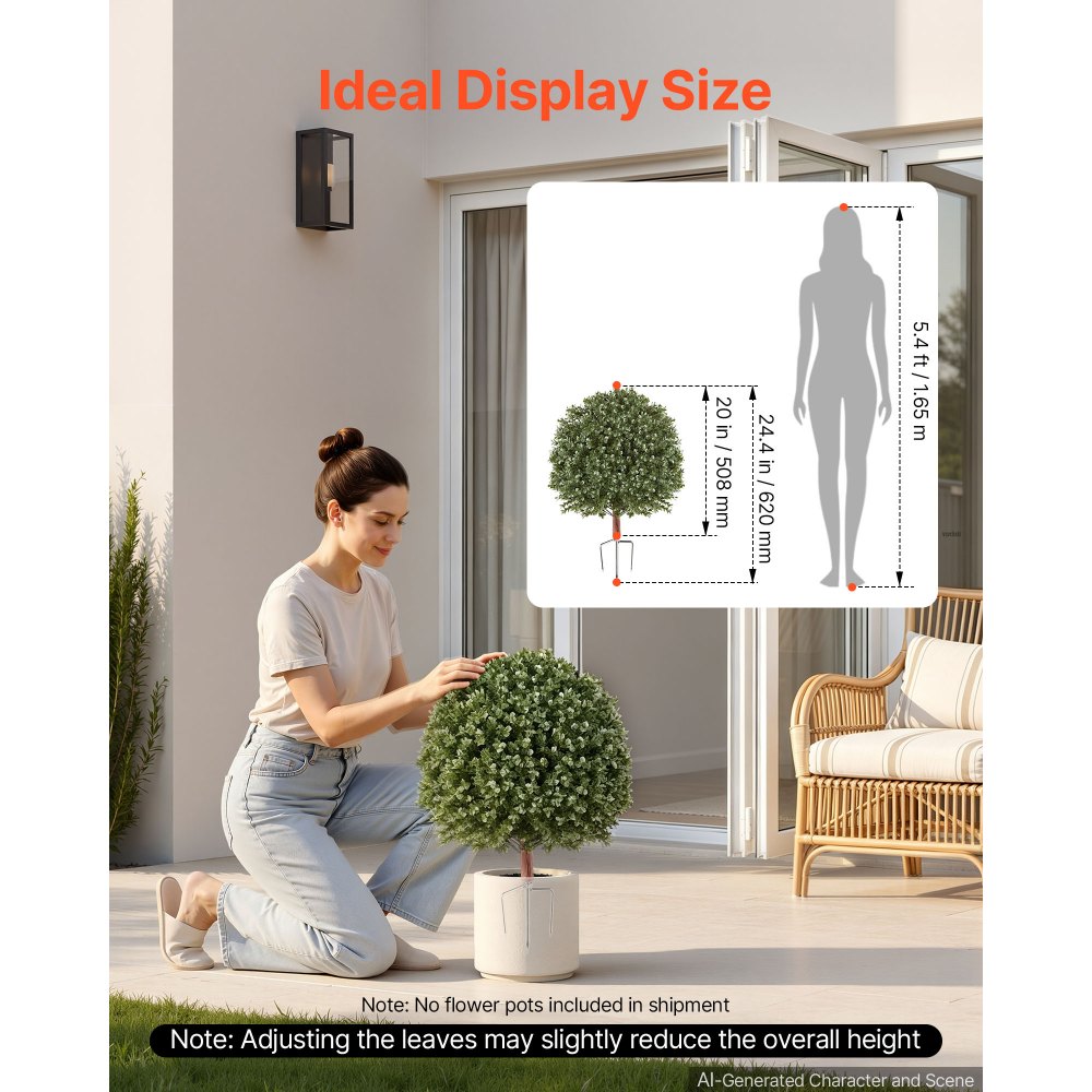 VEVOR Árboles Artificiales Exterior 508 mm 2 Árboles Topiarios Artificiales para Macetas, Bordes, Caminos, con Hojas de PE, Estacas de Acero y Follaje de Boj para Decoración Exterior Verde Todo el Año