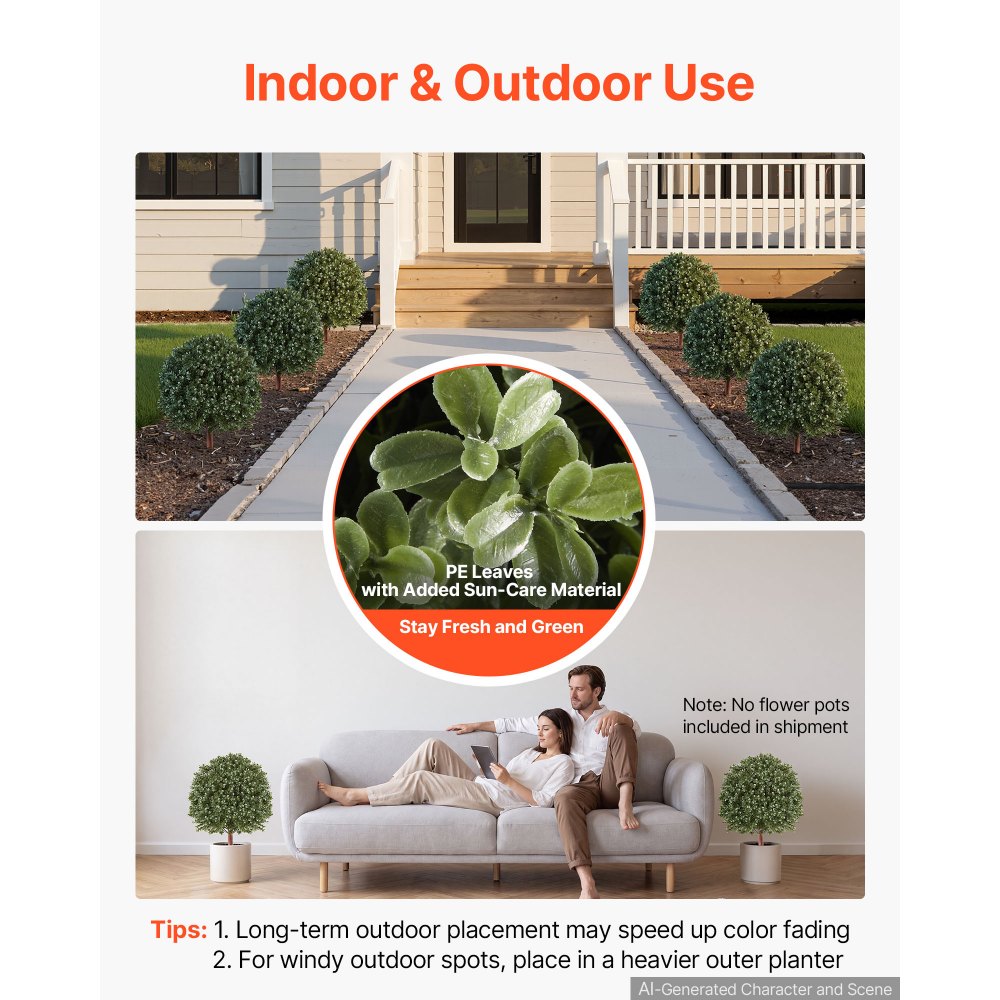 VEVOR Árboles Artificiales Exterior 508 mm 2 Árboles Topiarios Artificiales para Macetas, Bordes, Caminos, con Hojas de PE, Estacas de Acero y Follaje de Boj para Decoración Exterior Verde Todo el Año