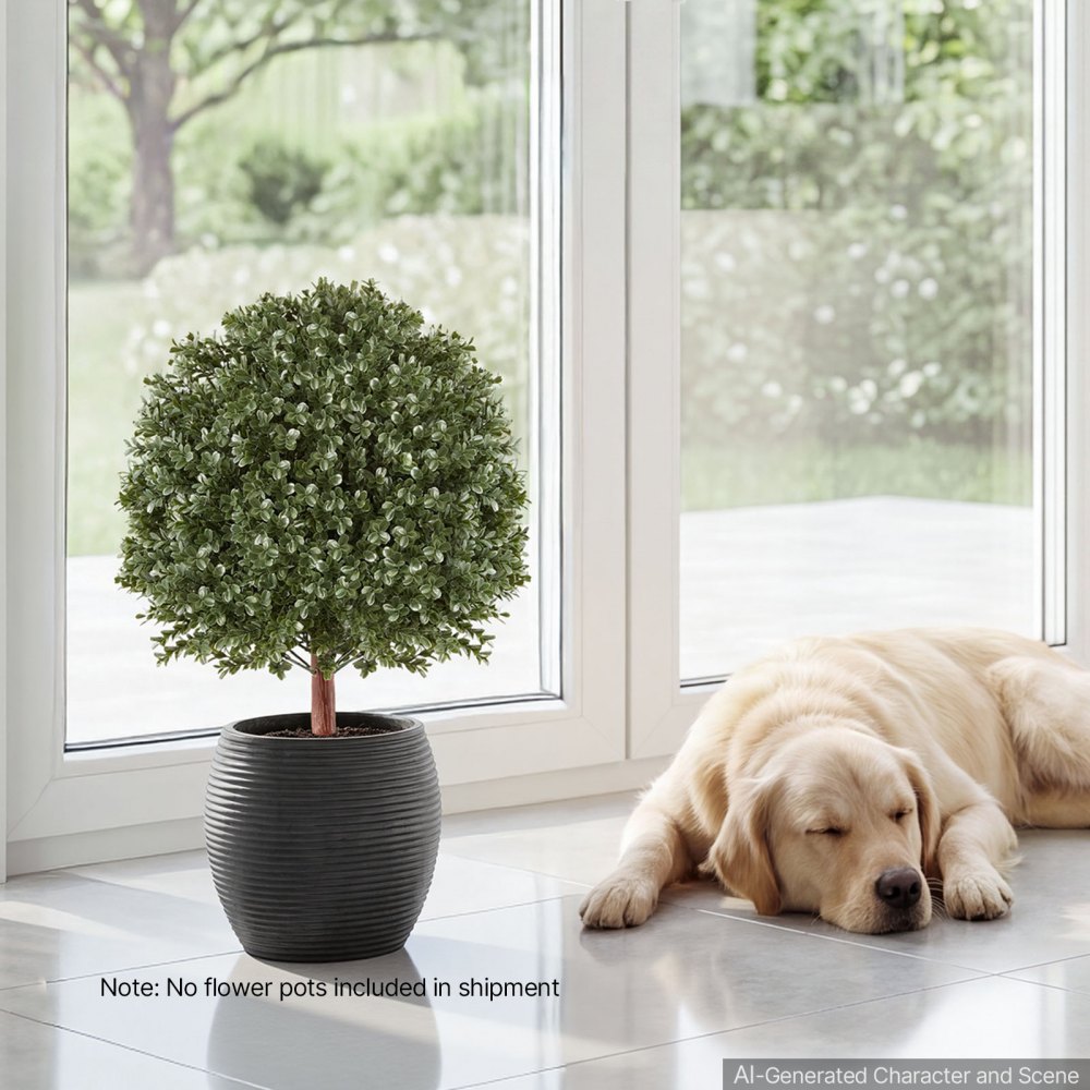 VEVOR Árboles Artificiales Exterior 508 mm 2 Árboles Topiarios Artificiales para Macetas, Bordes, Caminos, con Hojas de PE, Estacas de Acero y Follaje de Boj para Decoración Exterior Verde Todo el Año