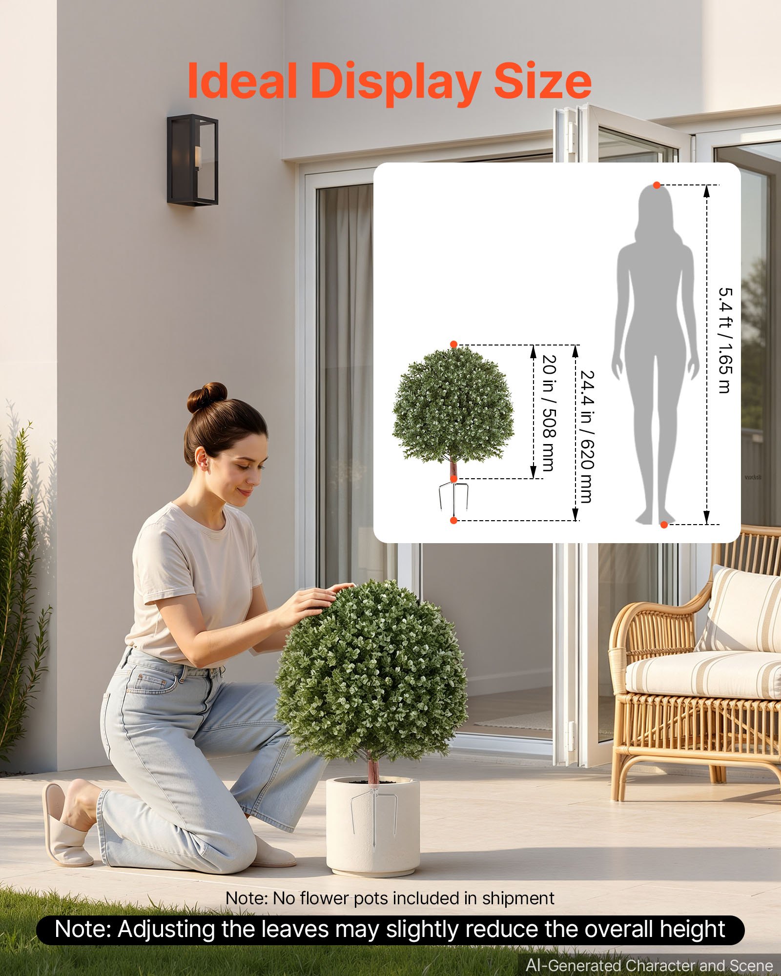 VEVOR Árboles Artificiales Exterior 508 mm 2 Árboles Topiarios Artificiales para Macetas, Bordes, Caminos, con Hojas de PE, Estacas de Acero y Follaje de Boj para Decoración Exterior Verde Todo el Año