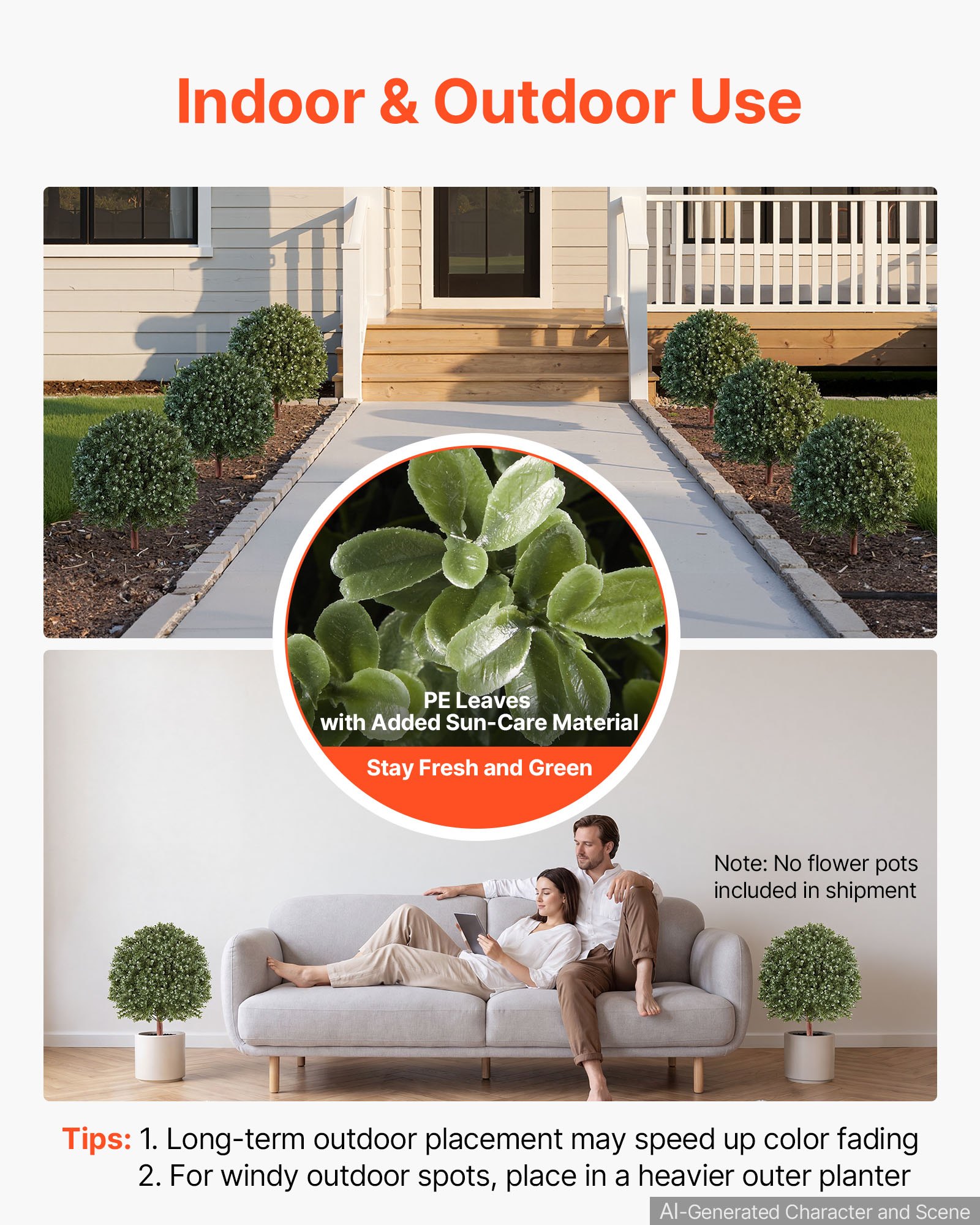 VEVOR Árboles Artificiales Exterior 508 mm 2 Árboles Topiarios Artificiales para Macetas, Bordes, Caminos, con Hojas de PE, Estacas de Acero y Follaje de Boj para Decoración Exterior Verde Todo el Año
