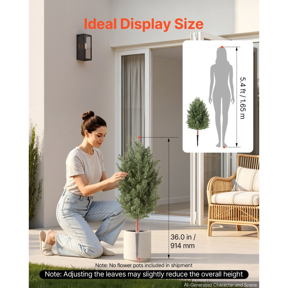 VEVOR Árboles Artificiales Exterior 91 cm, 2 Árboles Topiarios Artificiales para Macetas, Entradas, Caminos, con Hojas de PE, Estacas Integradas y Follaje de Cedro para Decoración Exterior Todo el Año