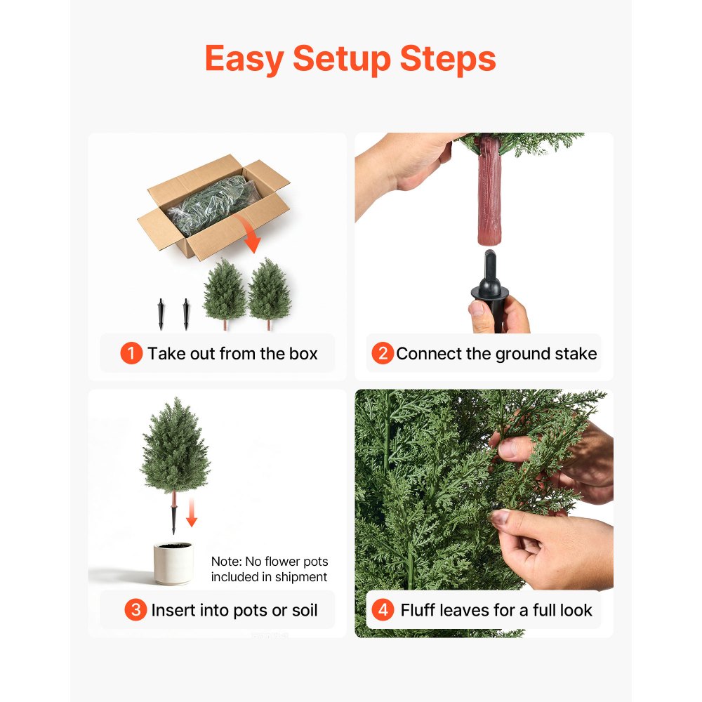 VEVOR Árboles Artificiales Exterior 91 cm, 2 Árboles Topiarios Artificiales para Macetas, Entradas, Caminos, con Hojas de PE, Estacas Integradas y Follaje de Cedro para Decoración Exterior Todo el Año
