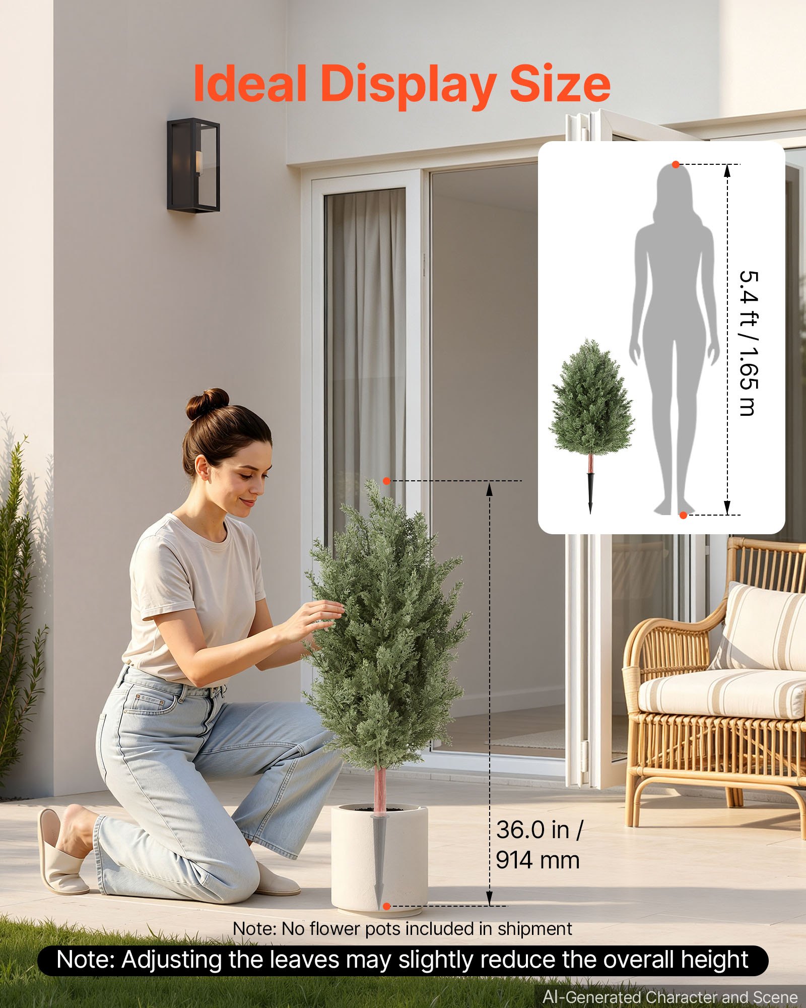 VEVOR Árboles Artificiales Exterior 91 cm, 2 Árboles Topiarios Artificiales para Macetas, Entradas, Caminos, con Hojas de PE, Estacas Integradas y Follaje de Cedro para Decoración Exterior Todo el Año