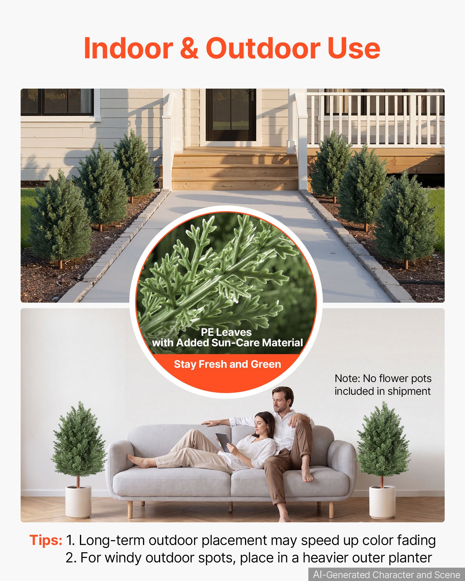 VEVOR Árboles Artificiales Exterior 91 cm, 2 Árboles Topiarios Artificiales para Macetas, Entradas, Caminos, con Hojas de PE, Estacas Integradas y Follaje de Cedro para Decoración Exterior Todo el Año