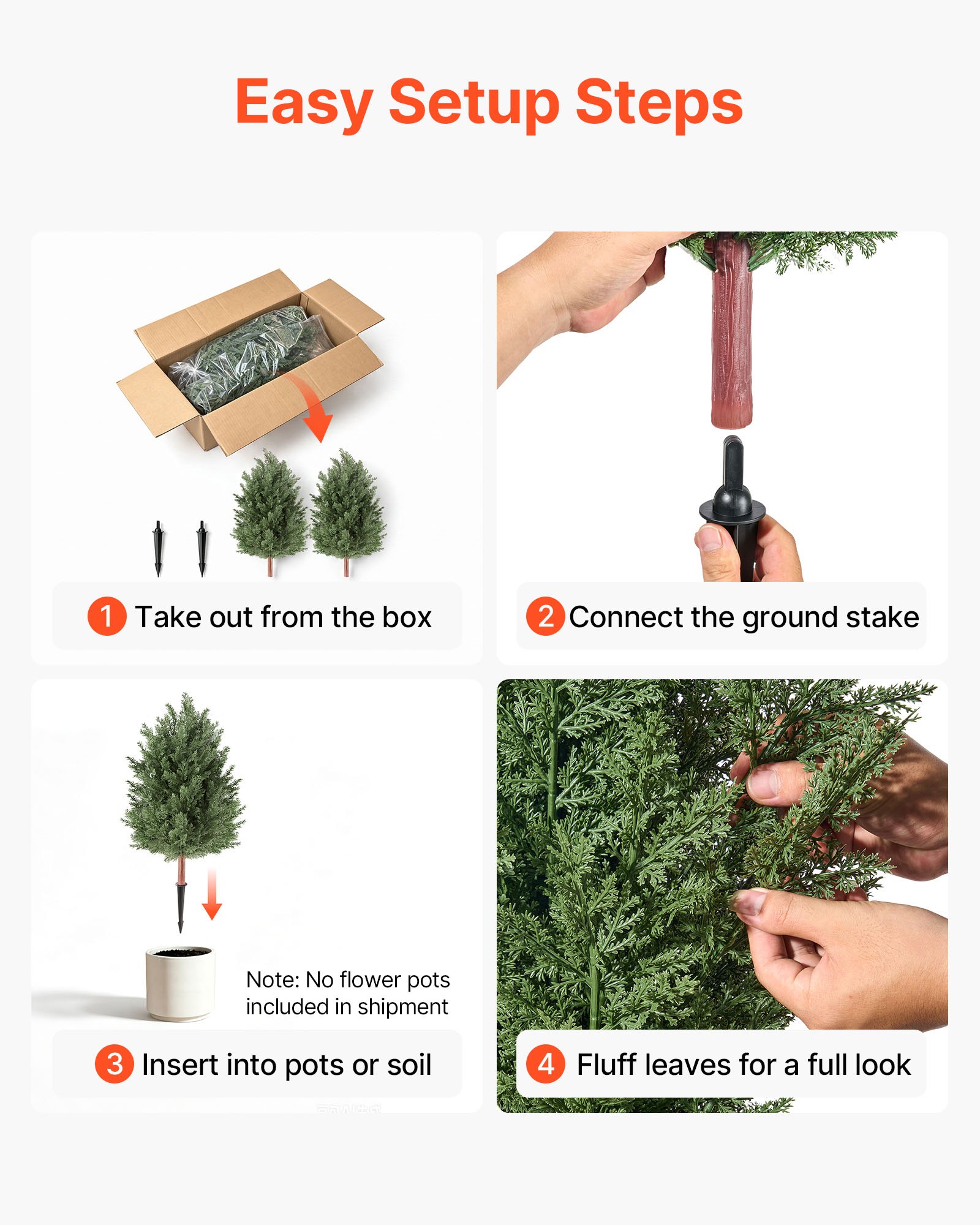 VEVOR Árboles Artificiales Exterior 91 cm, 2 Árboles Topiarios Artificiales para Macetas, Entradas, Caminos, con Hojas de PE, Estacas Integradas y Follaje de Cedro para Decoración Exterior Todo el Año