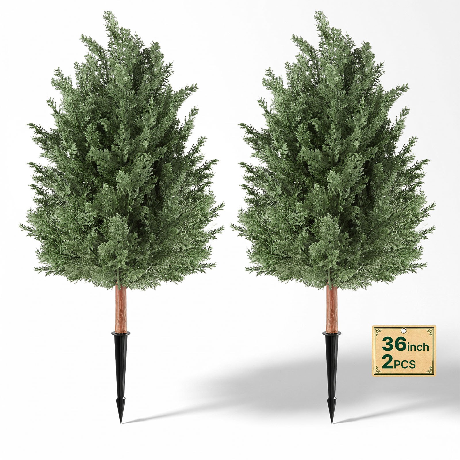 VEVOR Árboles Artificiales Exterior 91 cm, 2 Árboles Topiarios Artificiales para Macetas, Entradas, Caminos, con Hojas de PE, Estacas Integradas y Follaje de Cedro para Decoración Exterior Todo el Año