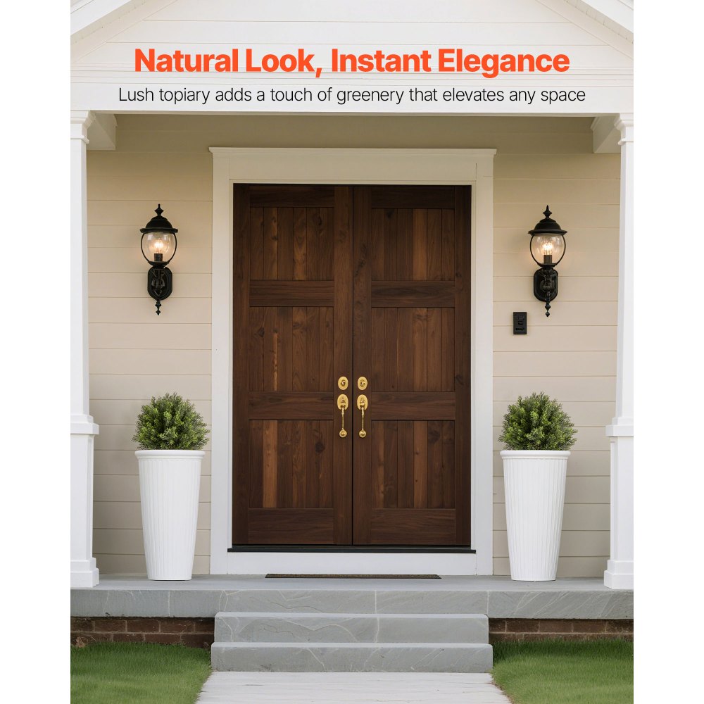 VEVOR Bola de Topiario Artificial de Ciprés para Exterior con Estaca, 406 mm, 2 uds, Plantas Artificiales, Arbustos de Imitación para Decoración, Porche, Patio, Jardín, Balcón y Patio Trasero