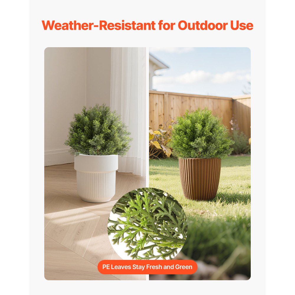 VEVOR Bola de Topiario Artificial de Ciprés para Exterior con Estaca, 406 mm, 2 uds, Plantas Artificiales, Arbustos de Imitación para Decoración, Porche, Patio, Jardín, Balcón y Patio Trasero