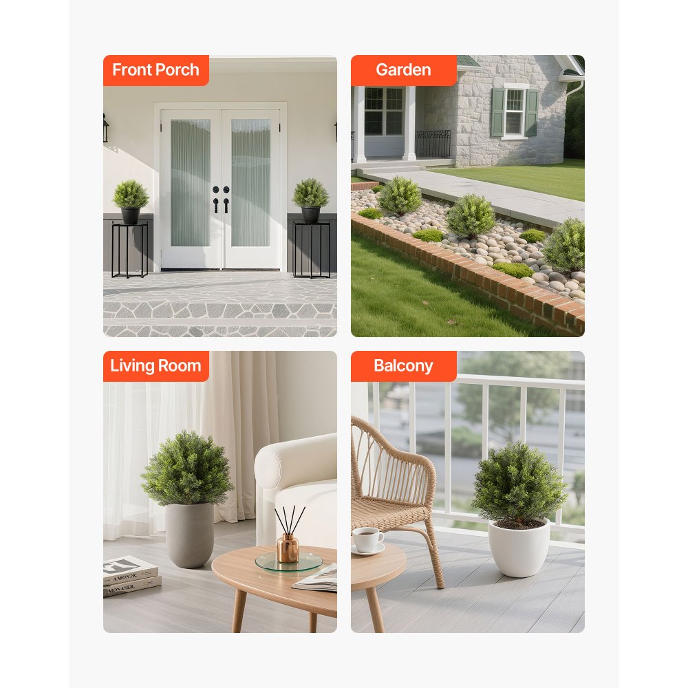 VEVOR Bola de Topiario Artificial de Ciprés para Exterior con Estaca, 406 mm, 2 uds, Plantas Artificiales, Arbustos de Imitación para Decoración, Porche, Patio, Jardín, Balcón y Patio Trasero