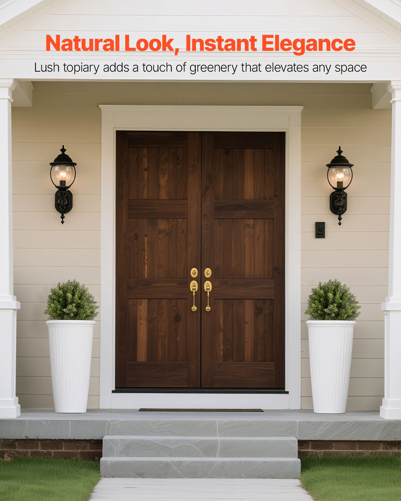 VEVOR Bola de Topiario Artificial de Ciprés para Exterior con Estaca, 406 mm, 2 uds, Plantas Artificiales, Arbustos de Imitación para Decoración, Porche, Patio, Jardín, Balcón y Patio Trasero