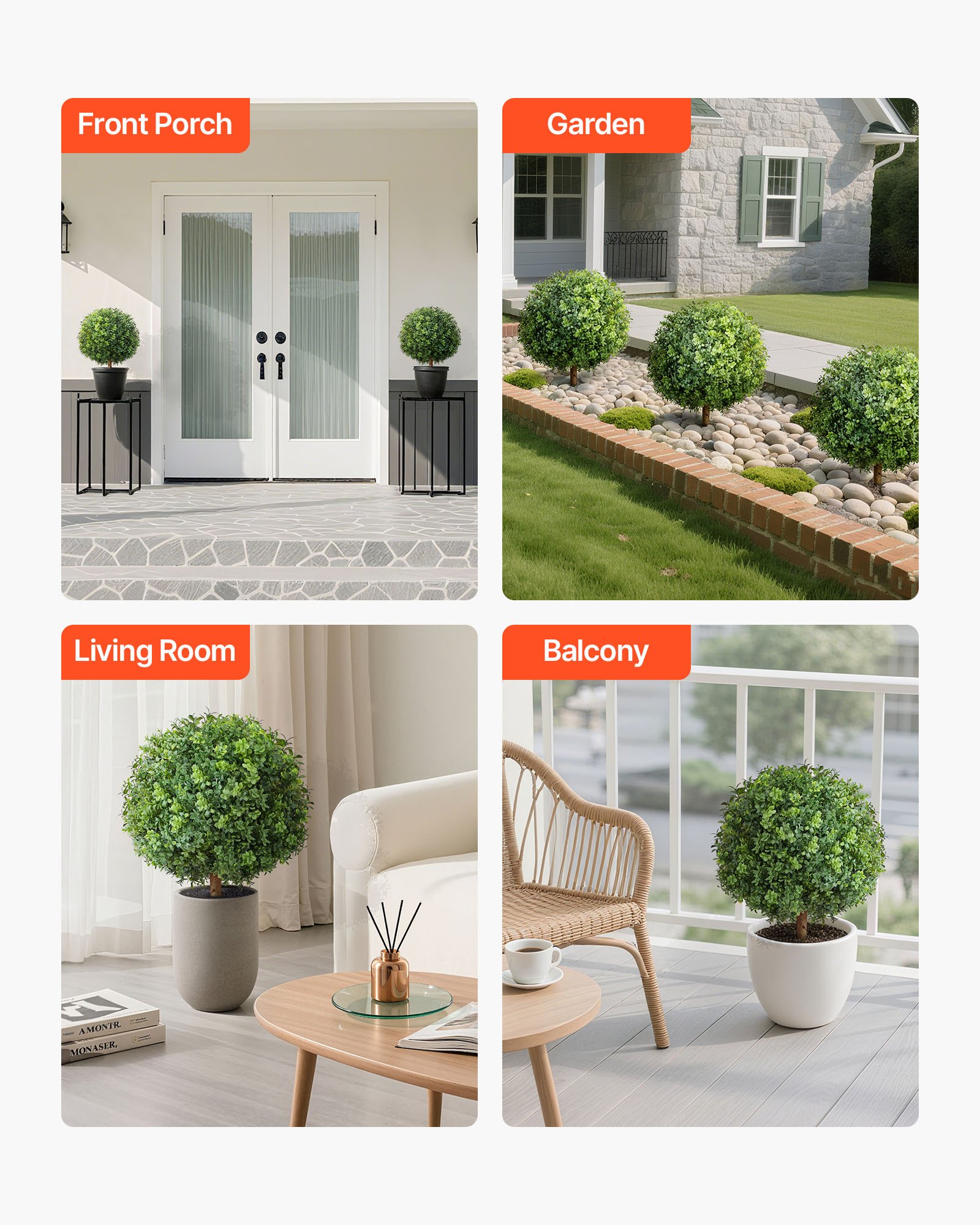 VEVOR Bolas de Boj Artificiales para Topiario de Exterior con Estaca, 559 mm, 2 uds, Plantas Artificiales, Arbustos de Imitación para Decoración, Porche, Patio, Jardín, Balcón y Patio Trasero