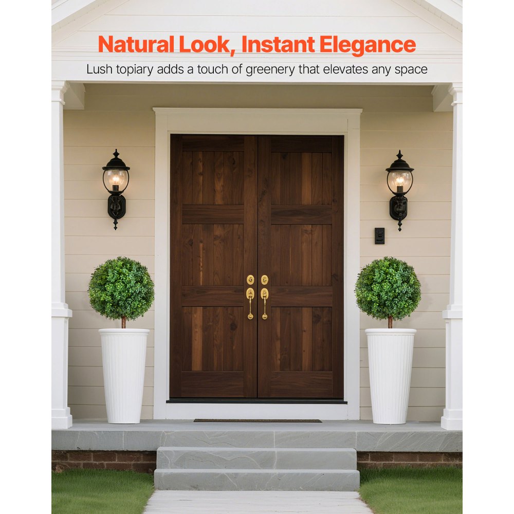 VEVOR Topiario Artificial de Boj con Estaca, Planta Decorativa, para Porche, Exterior e Interior, Patio, Jardín, Balcón y Patio Trasero, Resistente a la Intemperie, 400 x 400 x 686 mm, 2 uds,