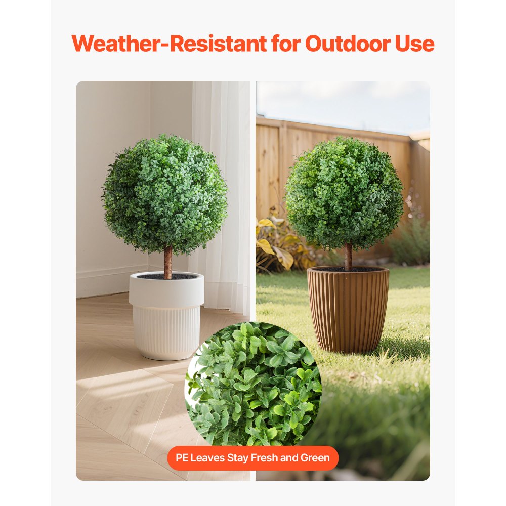 VEVOR Topiario Artificial de Boj con Estaca, Planta Decorativa, para Porche, Exterior e Interior, Patio, Jardín, Balcón y Patio Trasero, Resistente a la Intemperie, 400 x 400 x 686 mm, 2 uds,
