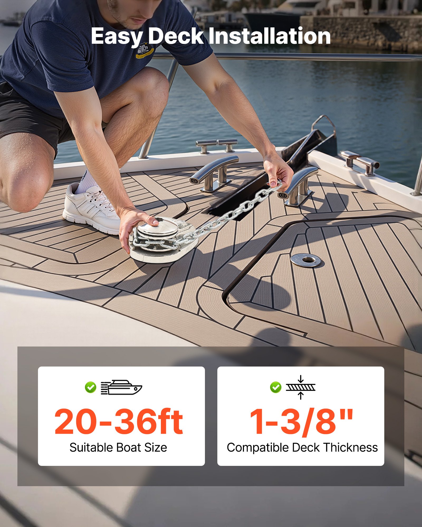 VEVOR Molinete de Ancla Eléctrico, 12 V CC, para Barco de 6 a 11 m, Tracción Máxima de 320 kg, 600 W, Compatible con Cadena de 6,35 mm o Cuerda de Nailon de 14 y 16 mm, Acero Inoxidable 316