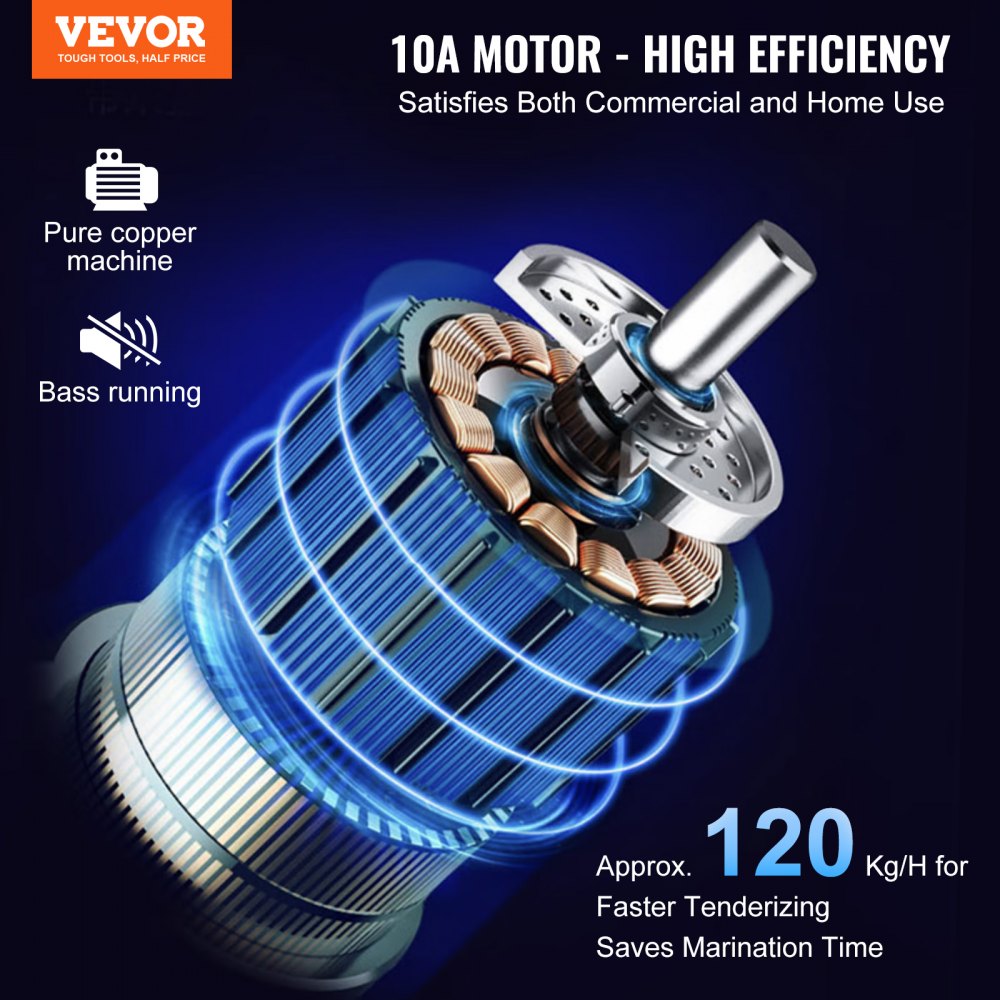 VEVOR Ablandador de Carne Eléctrico Comercial 450 W Máquina Ablandadora de Carne Acero Inoxidable 120 kg/h con 54 Cuchillas Herramienta para Ablandar Carne para Preparar Filete Pollo Cerdo