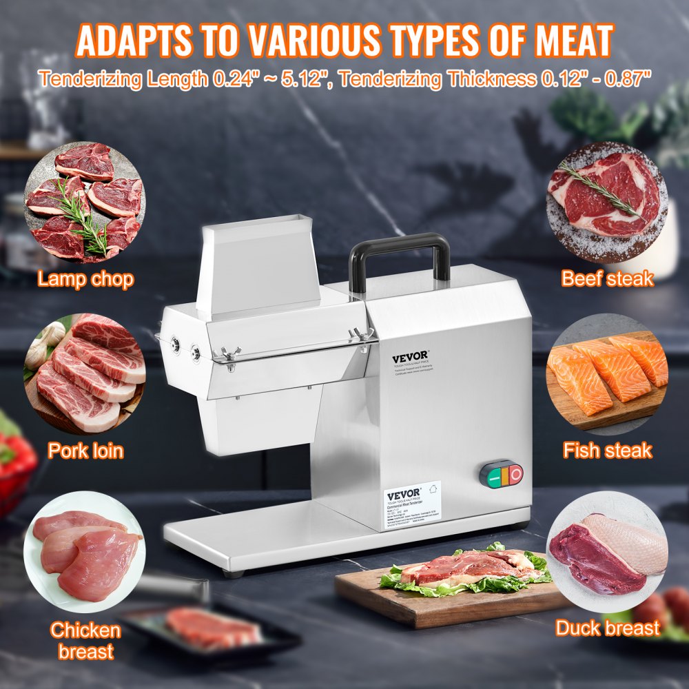 VEVOR Ablandador de Carne Eléctrico Comercial 450 W Máquina Ablandadora de Carne Acero Inoxidable 120 kg/h con 54 Cuchillas Herramienta para Ablandar Carne para Preparar Filete Pollo Cerdo