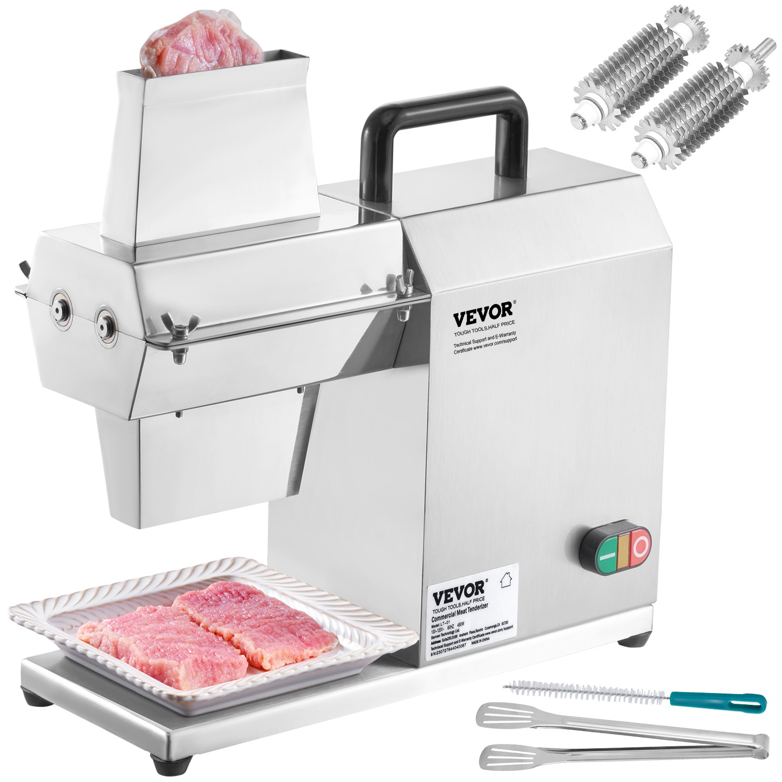 VEVOR Ablandador de Carne Eléctrico Comercial 450 W Máquina Ablandadora de Carne Acero Inoxidable 120 kg/h con 54 Cuchillas Herramienta para Ablandar Carne para Preparar Filete Pollo Cerdo