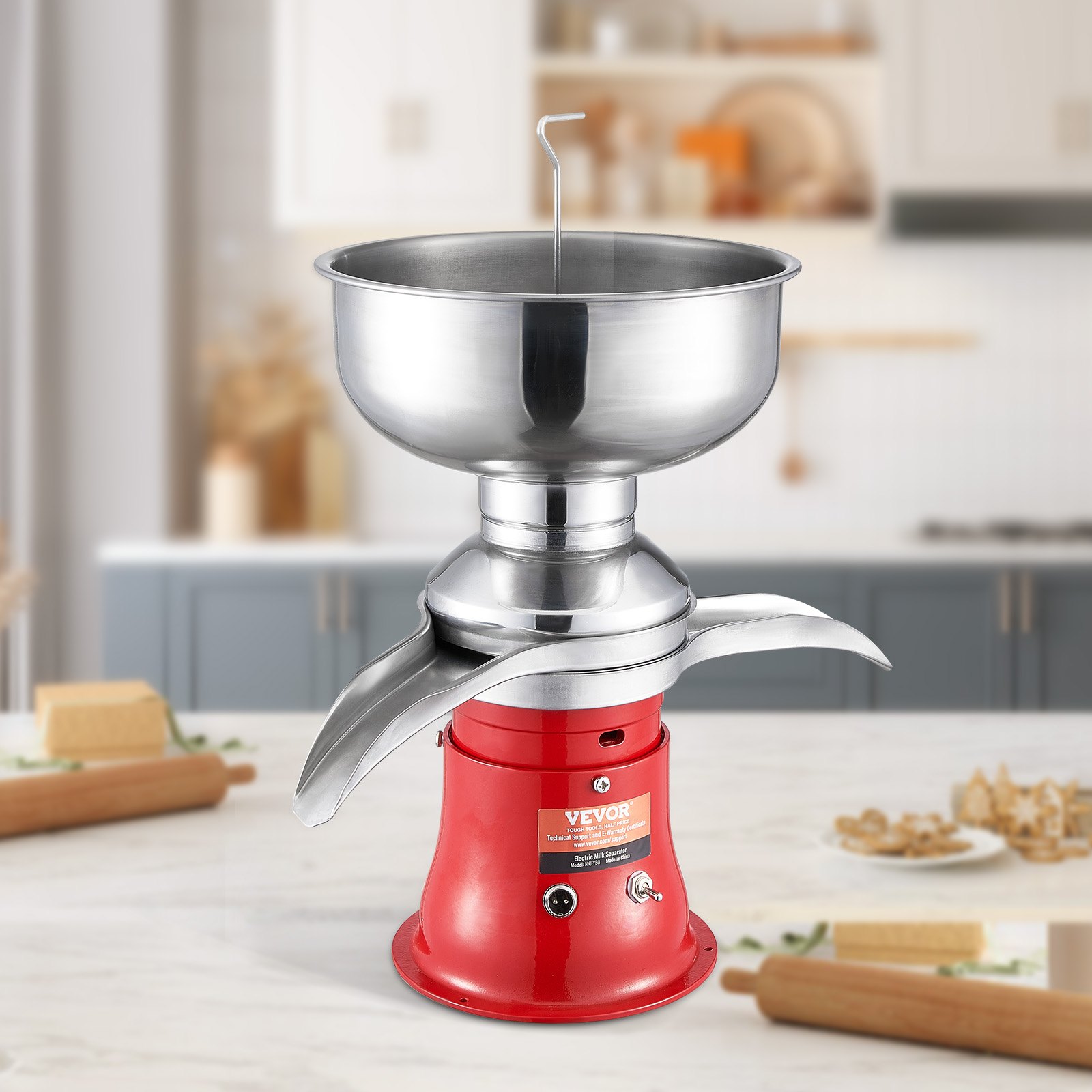 VEVOR Separador Centrífugo para Crema de Leche Roja, Máquina Separadora de Nata Eléctrica Acero Inoxidable 304 100 L/H 10500 RPM, Espumador Centrífugo para Postres de Queso Crema 30 W, 100-240 V